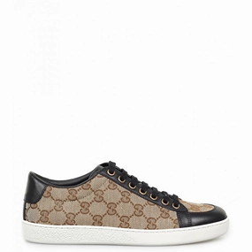 Gucci Beige & ebony original GG canvas Brooklyn lace-up sneakers Womens Shoes cheap promo