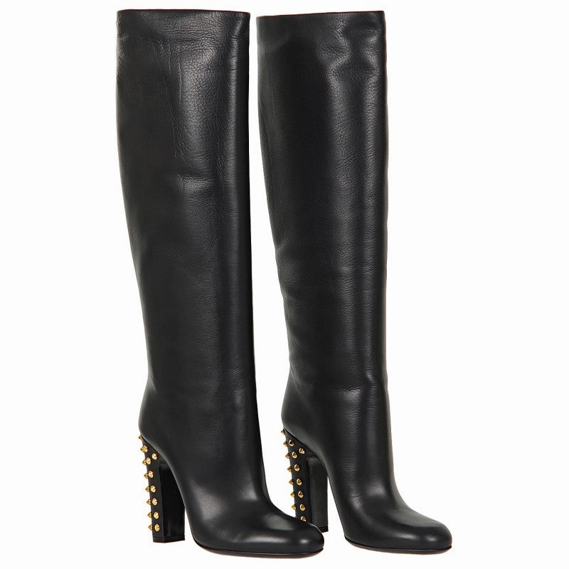 Gucci Black Jacqueline studded mid heel tall boot
