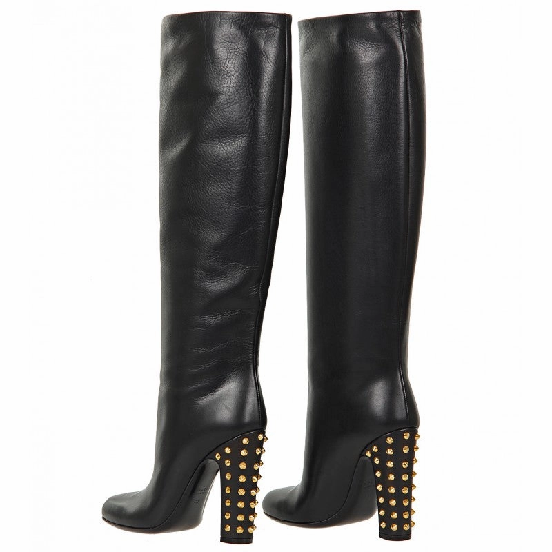 Gucci Black Jacqueline studded mid heel tall boot