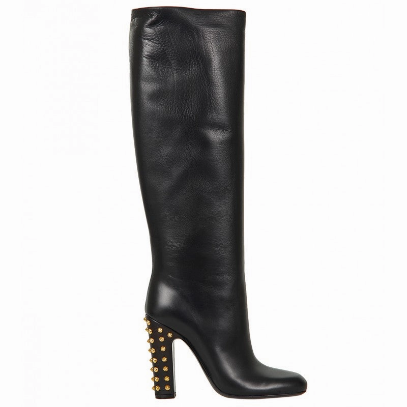 Gucci Black Jacqueline studded mid heel tall boot Womens Shoes cheap promo
