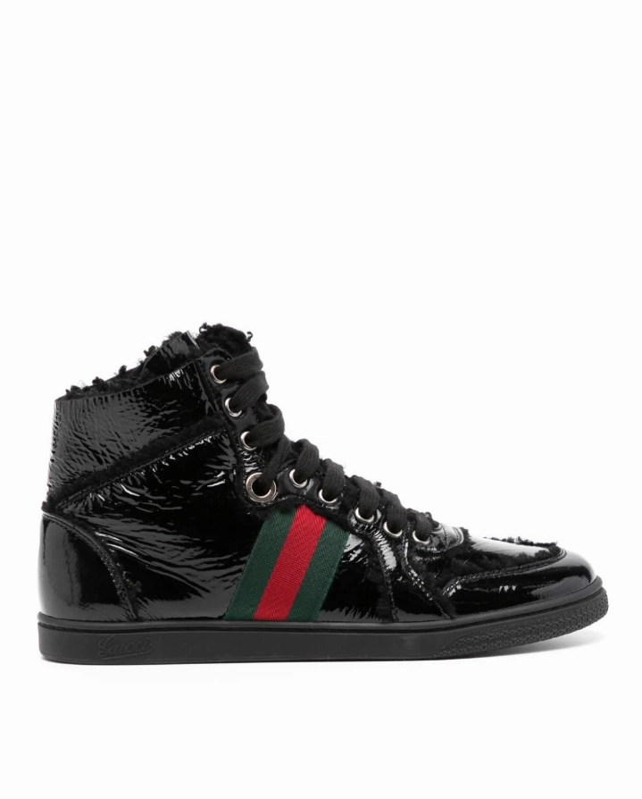 Gucci Black leather merino wool high-top trainers Womens Shoes cheap promo