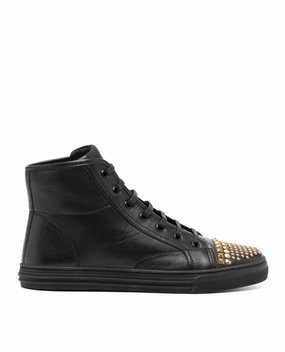 Gucci Black leather studded high top sneakers Womens Shoes cheap promo