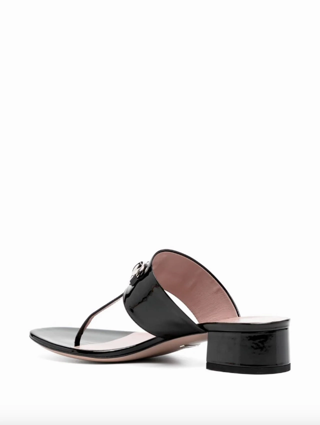 Gucci Black patent leather horserbit sandals