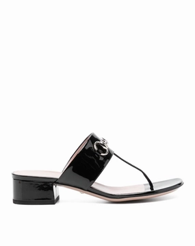 Gucci Black patent leather horserbit sandals Womens Shoes cheap promo
