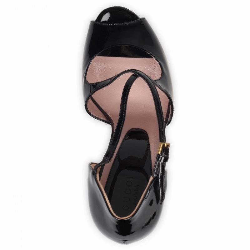 Gucci Black patent leather Lili open-toe pumps