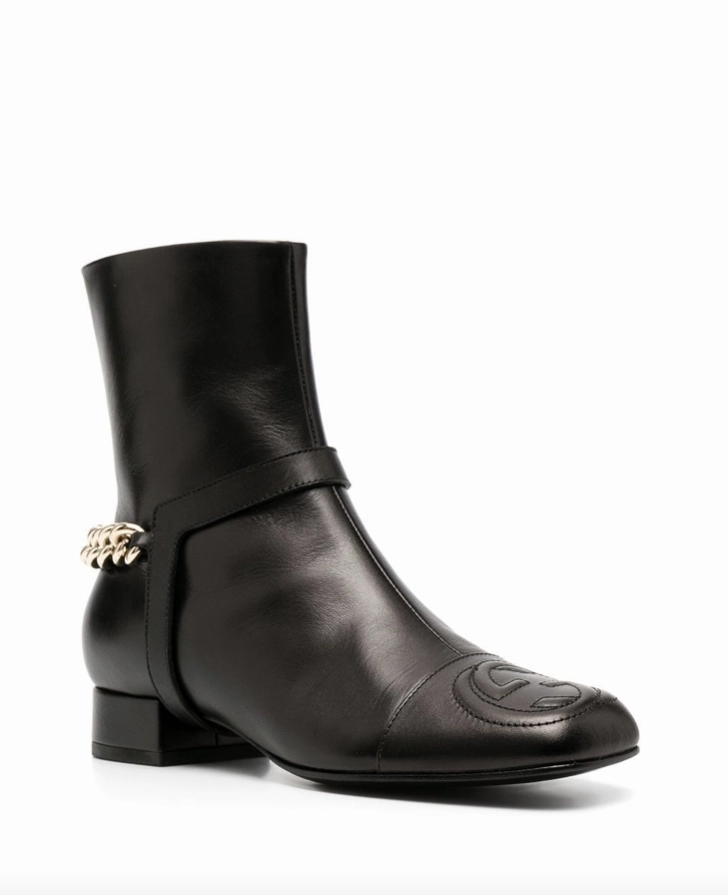 Gucci chain-trim leather ankle boots