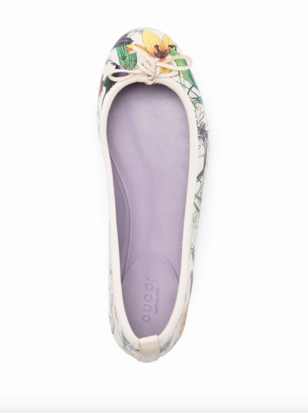 Gucci Cream flora leather ballet flats