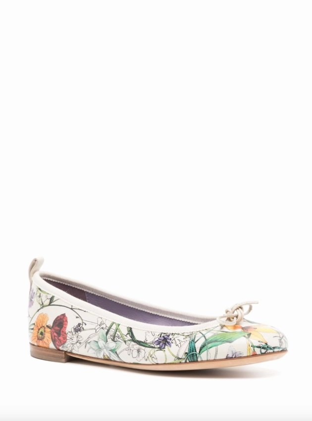 Gucci Cream flora leather ballet flats