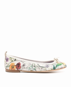 Gucci Cream flora leather ballet flats Womens Shoes cheap promo