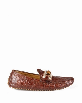 Gucci Dark tan crocodile leather bamboo detail driving shoes Womens Shoes cheap promo