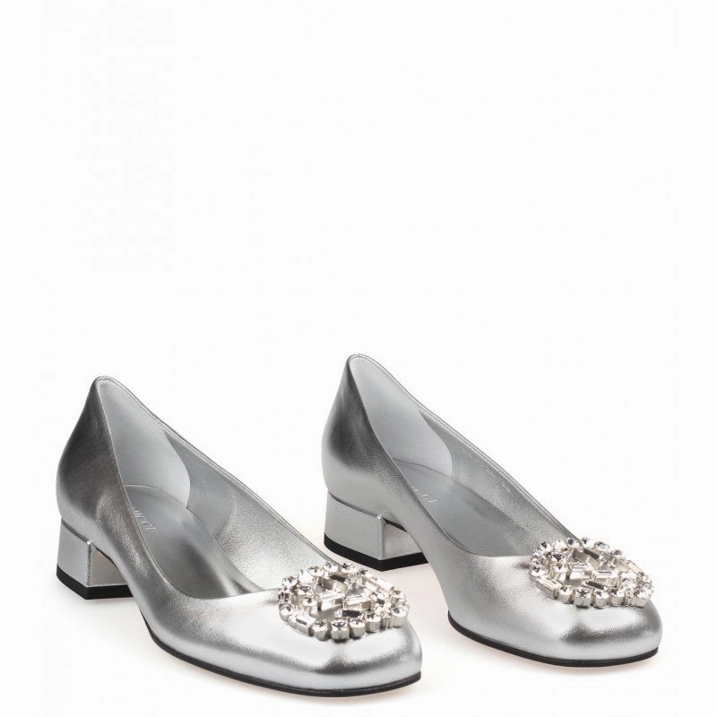 Gucci Silver metallic leather GG sparkling ballerina shoes