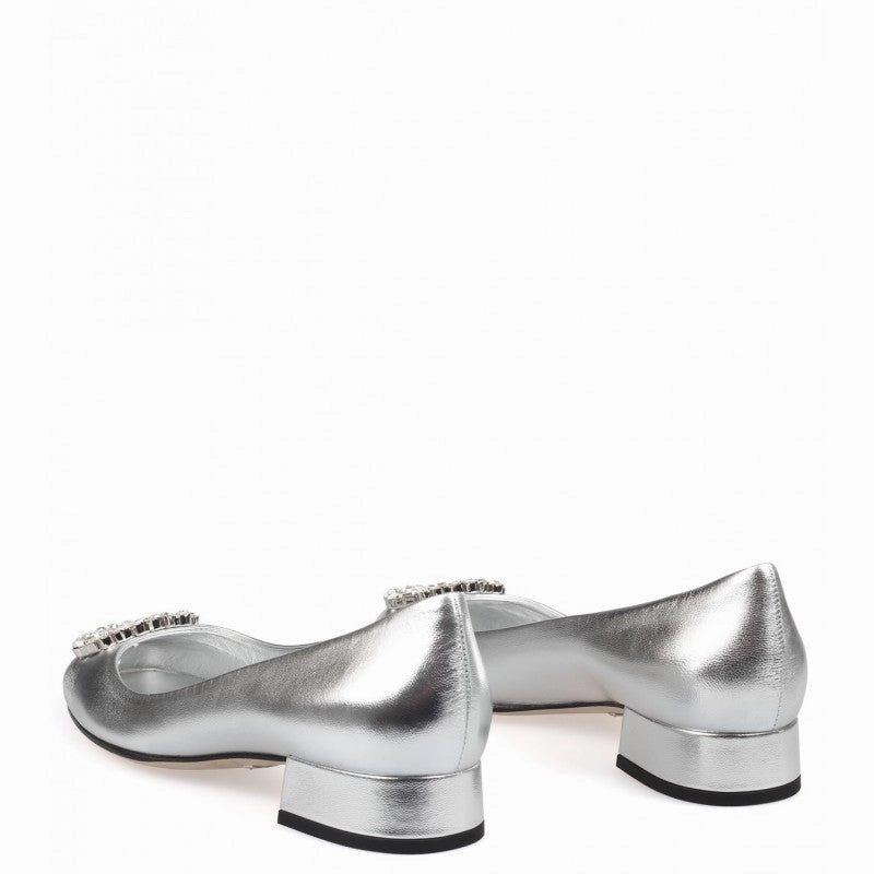 Gucci Silver metallic leather GG sparkling ballerina shoes