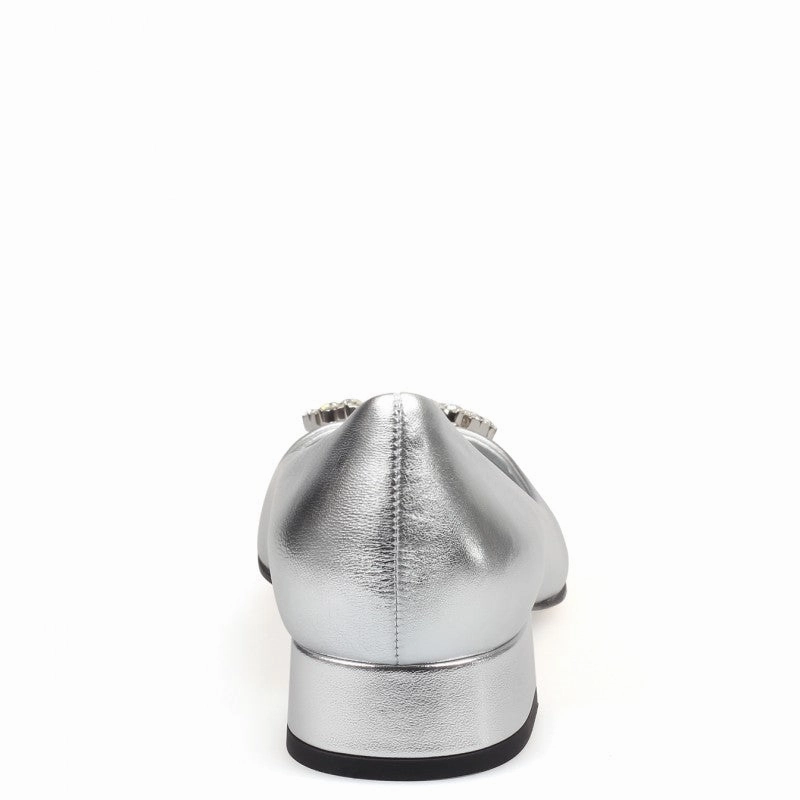 Gucci Silver metallic leather GG sparkling ballerina shoes