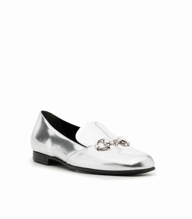 Gucci Silver metallic leather horsebit loafer