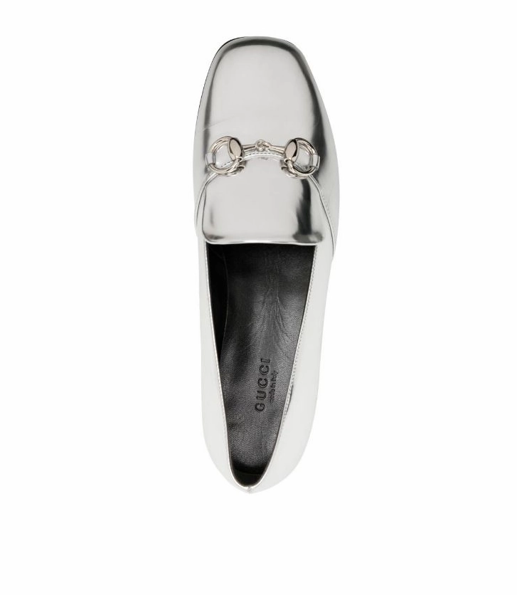 Gucci Silver metallic leather horsebit loafer