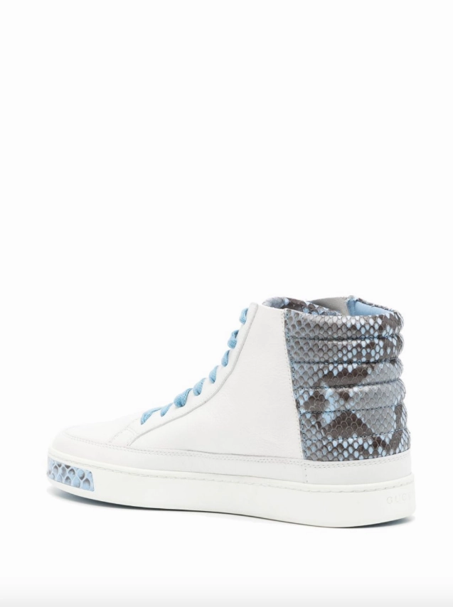 Gucci White & blue leather & python high top sneakers