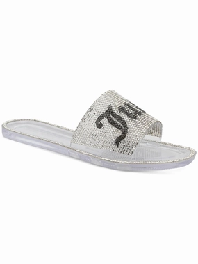 Hylton Womens Logo Rhinestone Pool Slides Lightweight Womens Sandals discount