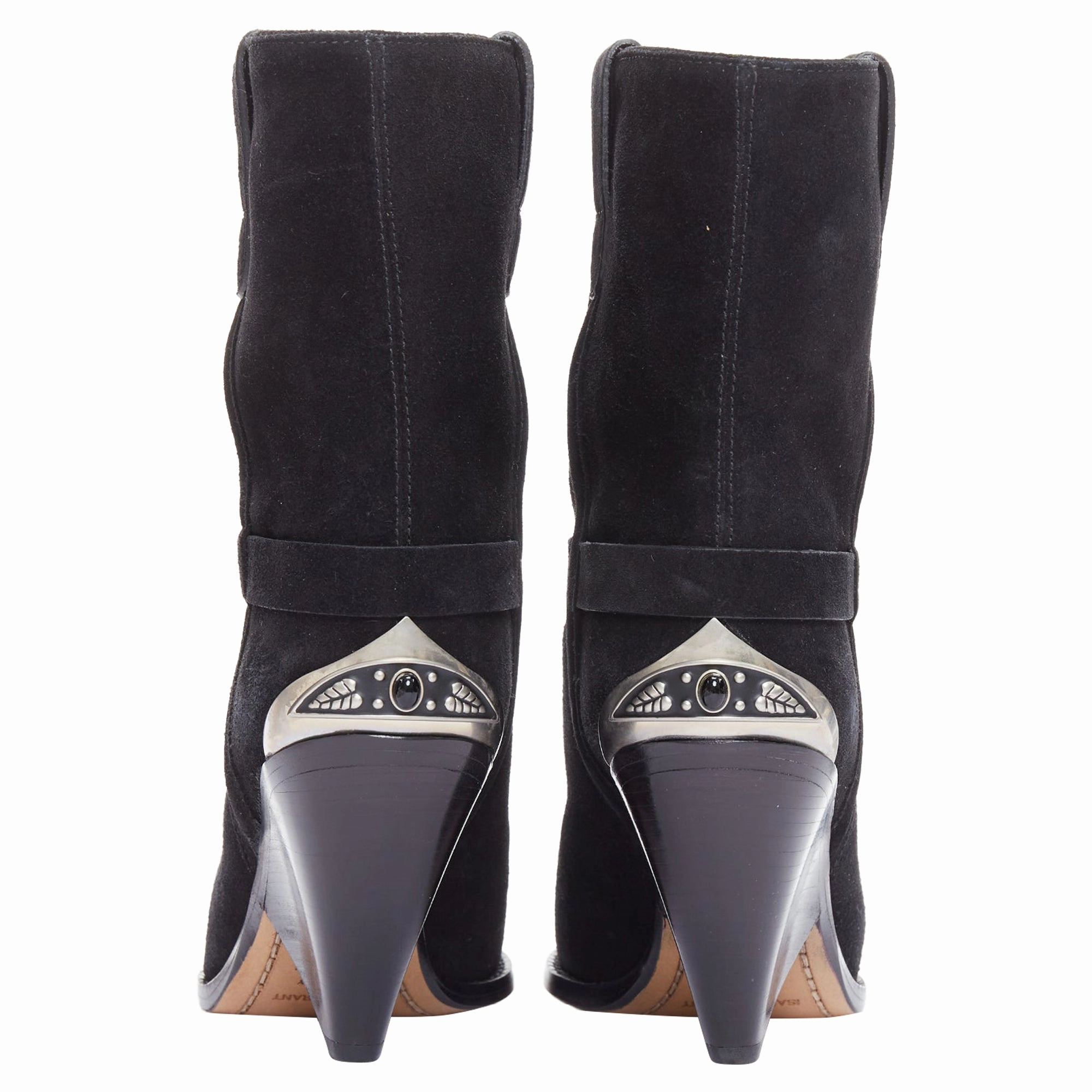 Isabel Marant Lamsy suede leather cap toes ankles cone boots