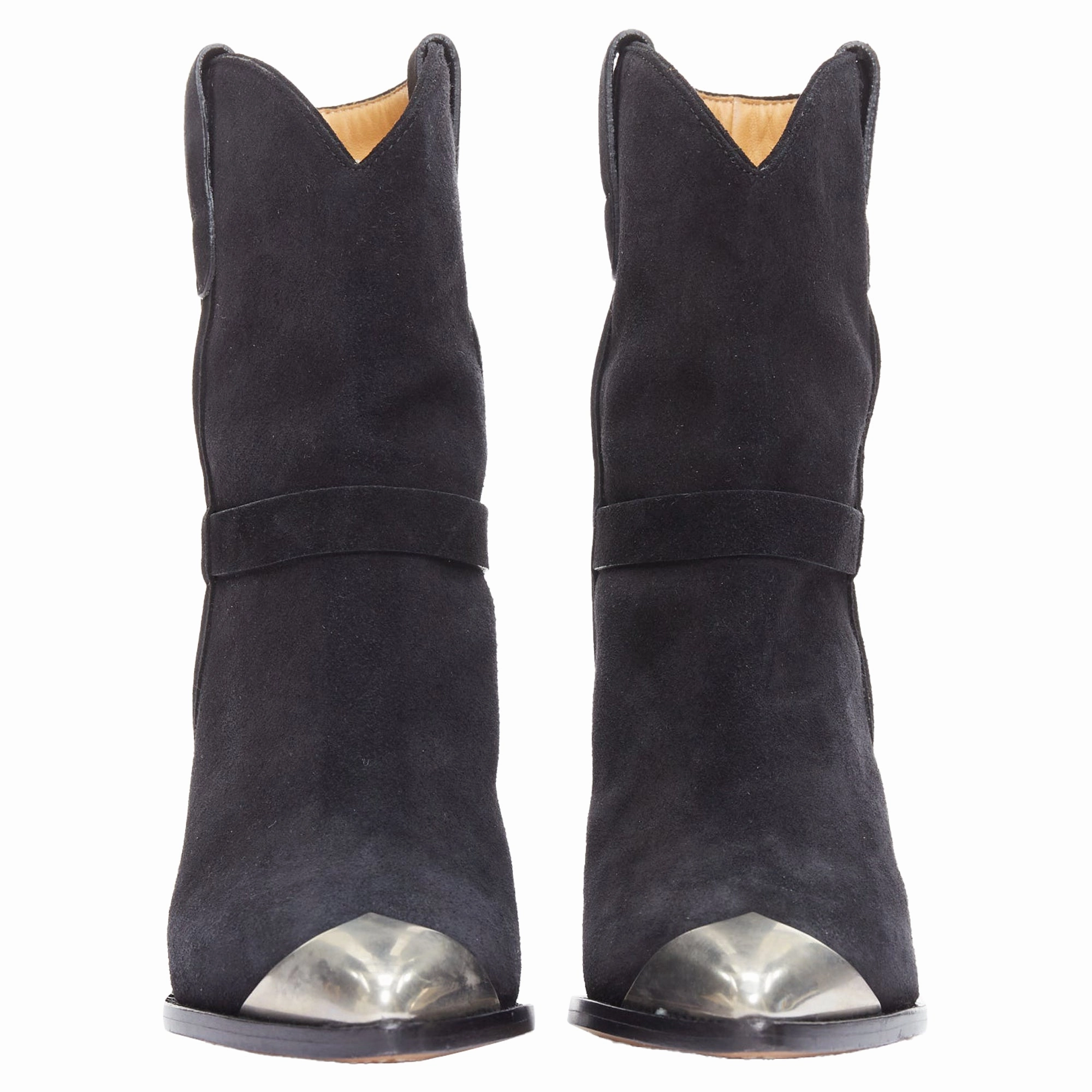 Isabel Marant Lamsy suede leather cap toes ankles cone boots