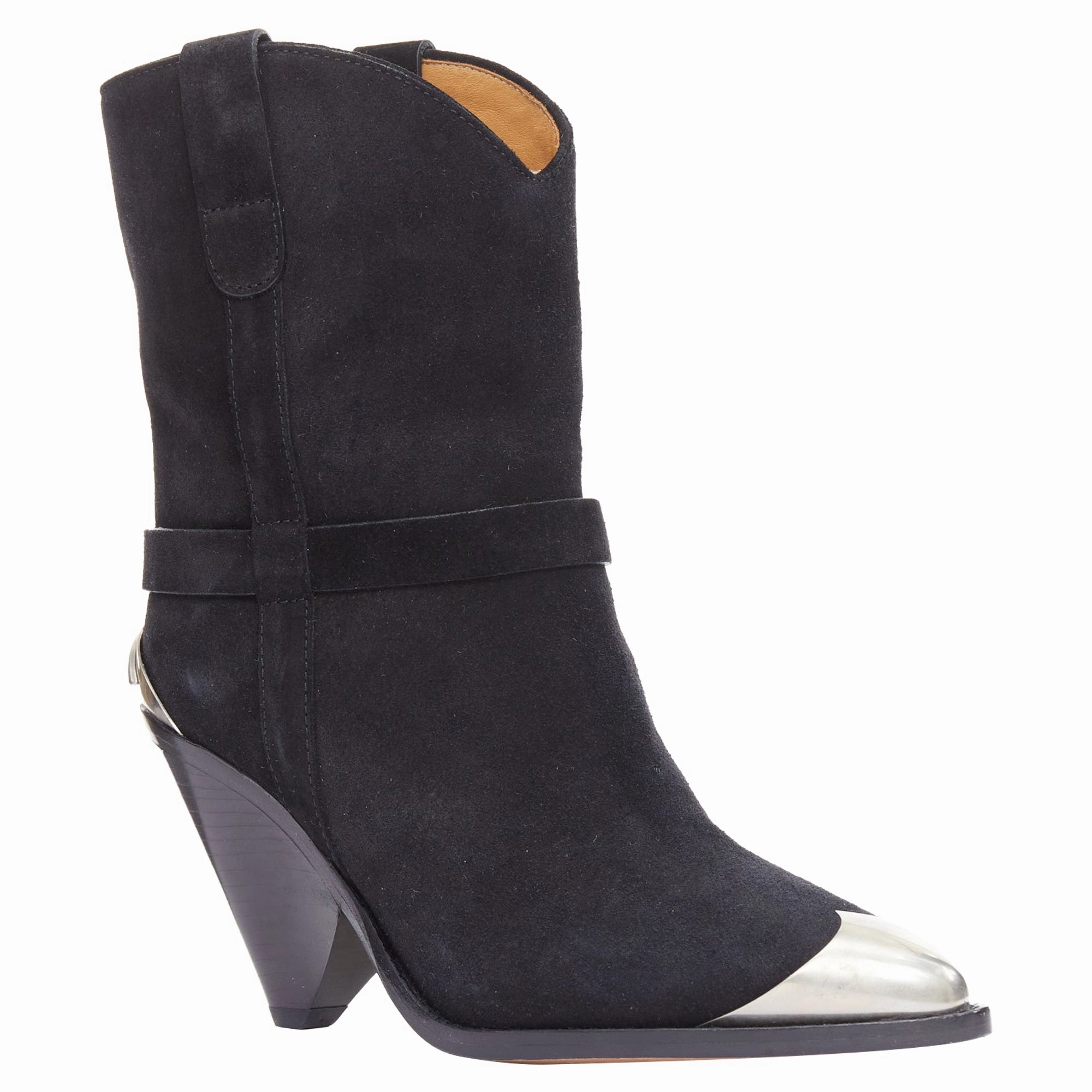 Isabel Marant Lamsy suede leather cap toes ankles cone boots