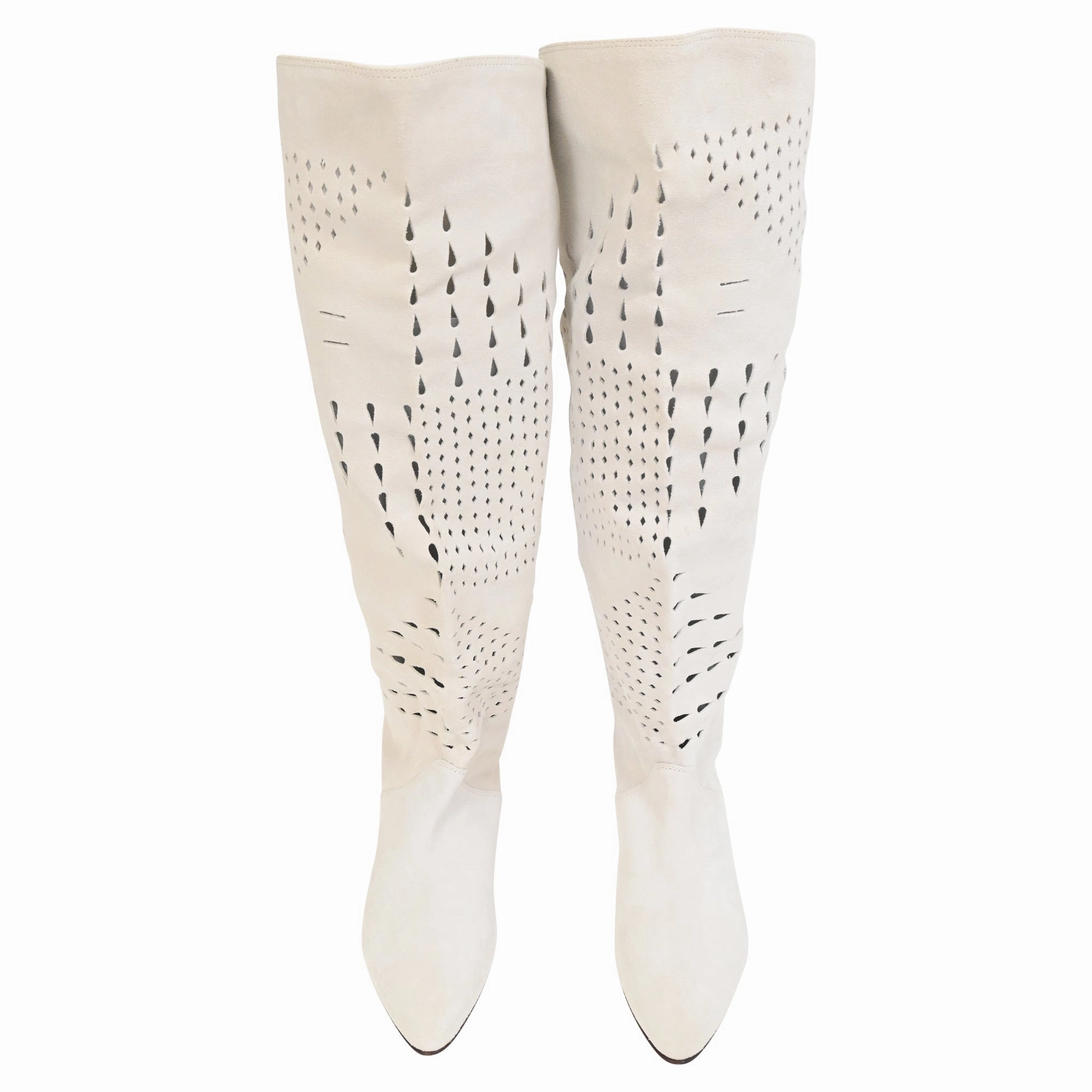 Isabel Marant Soren Perforated Knee-High Boots in White Suede