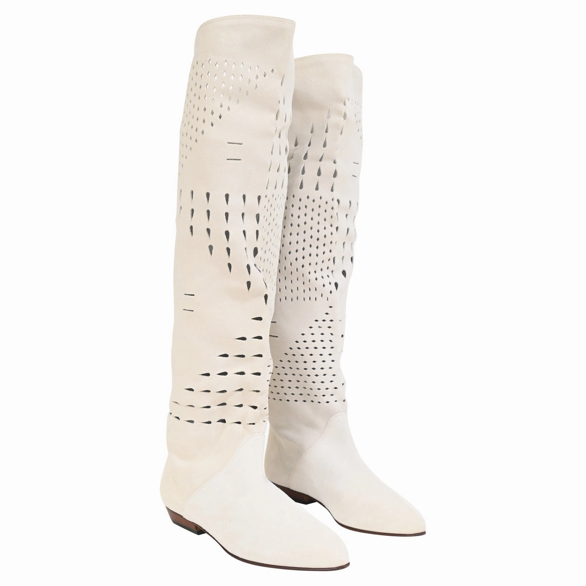 Isabel Marant Soren Perforated Knee-High Boots in White Suede