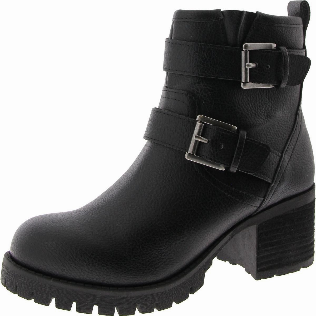 Jessi Womens Faux Leather Block Heel Ankle Boots