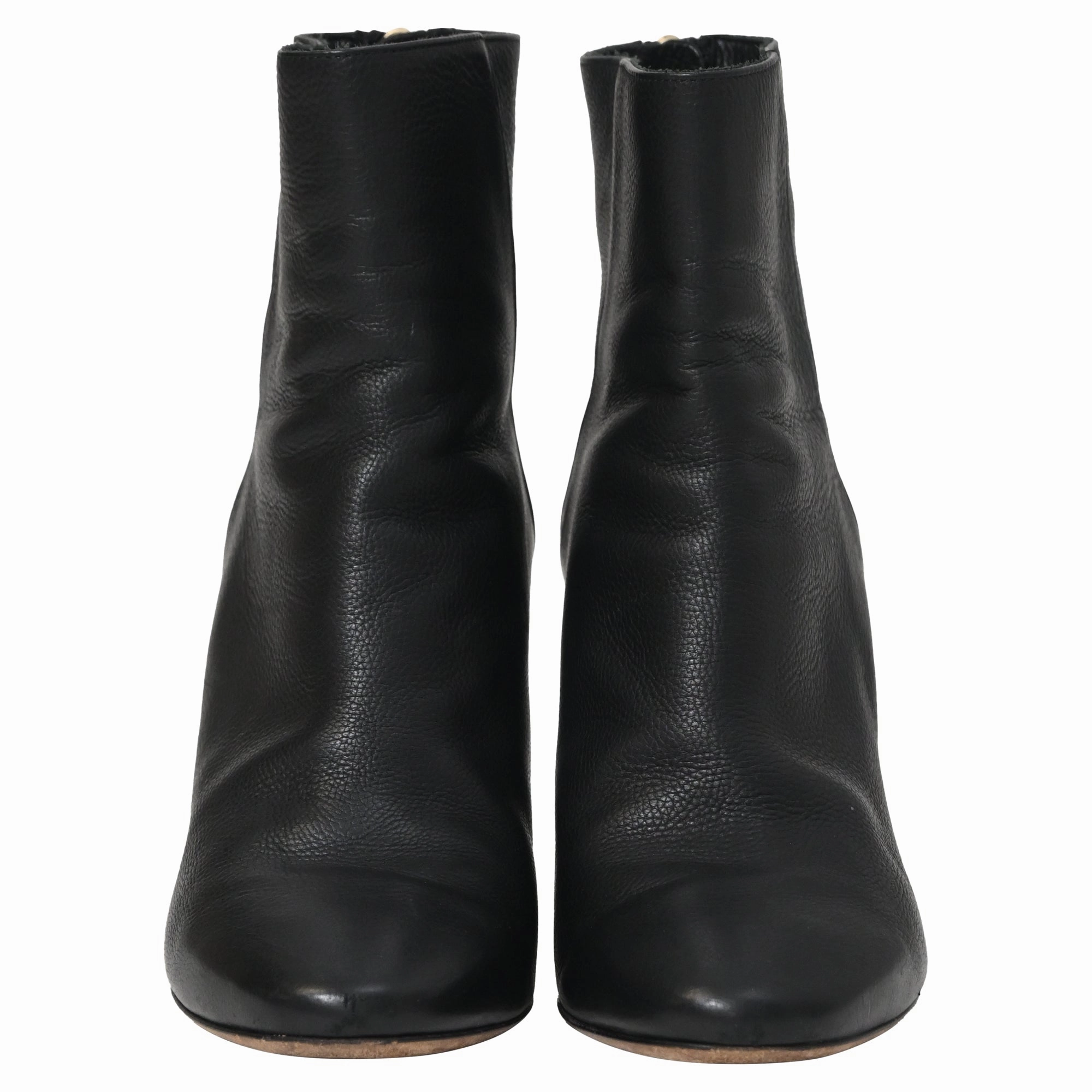 Jimmy Choo Pointed Toe High-Heeled Ankle Boots in Black Calfskin Leather