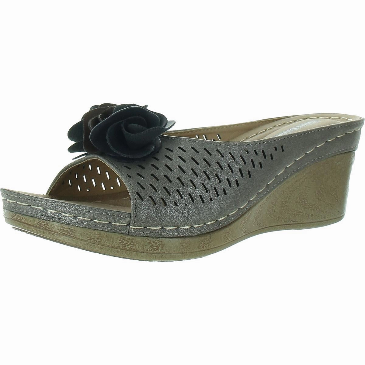 Juliet Womens Faux-Leather Perforated Wedge Sandals