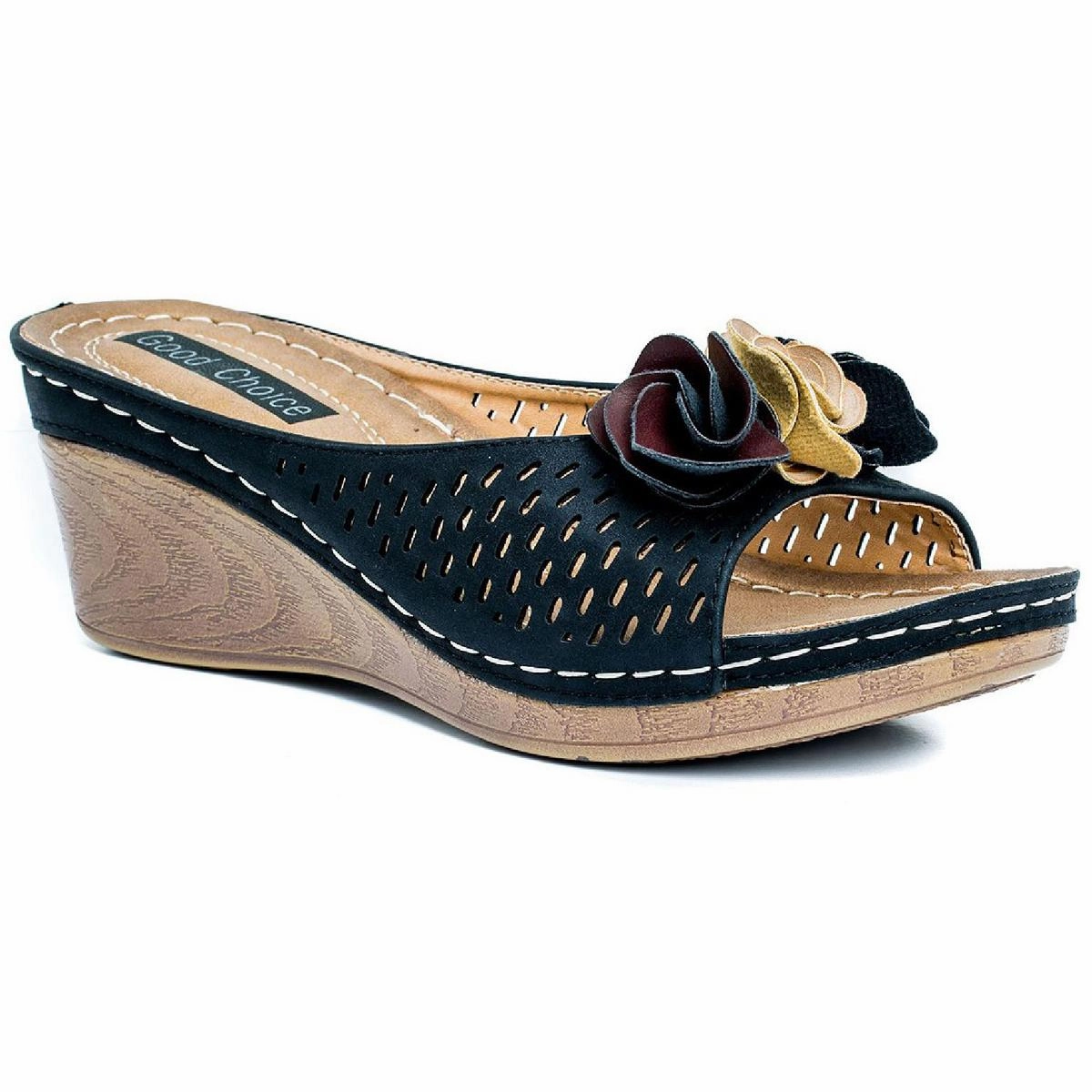 Juliet Womens Faux-Leather Perforated Wedge Sandals