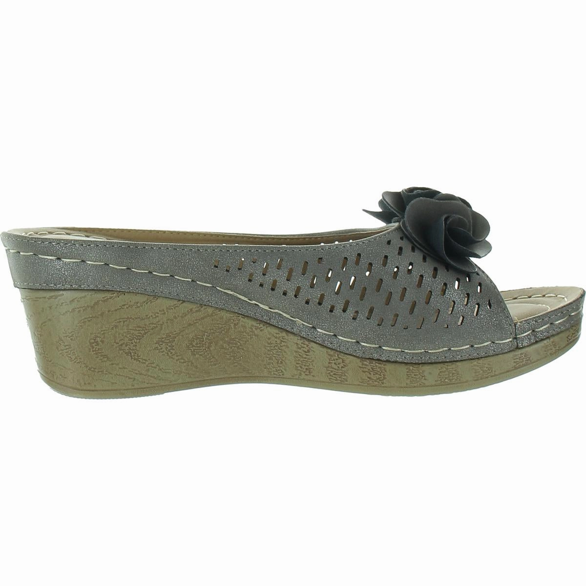 Juliet Womens Faux-Leather Perforated Wedge Sandals
