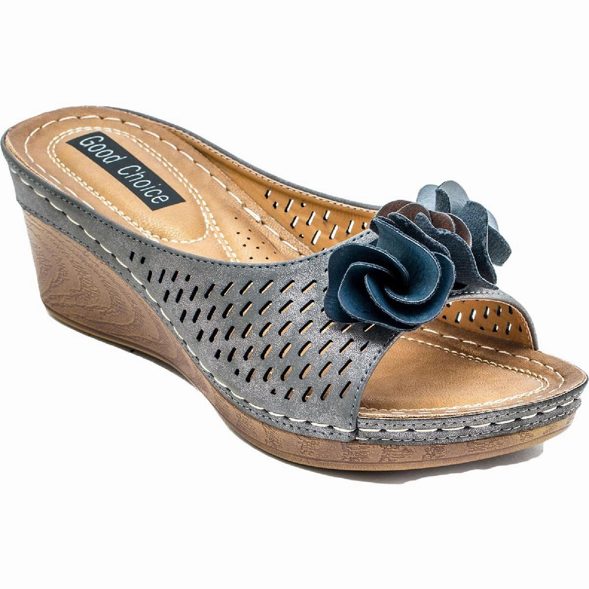 Juliet Womens Faux-Leather Perforated Wedge Sandals