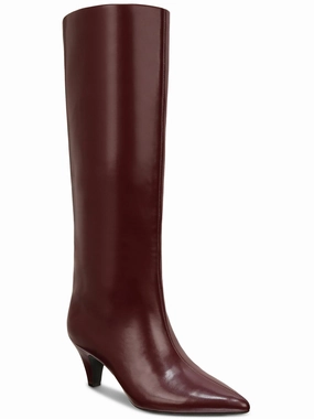 KAIAA Womens Faux Leather Kitten Heel Knee-High Boots Womens Casual Boots clearance