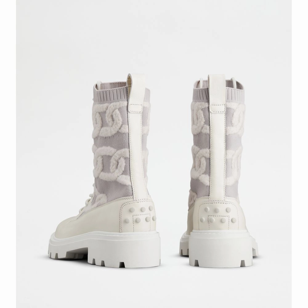 Kate Combat Boots in Fabric and Leather