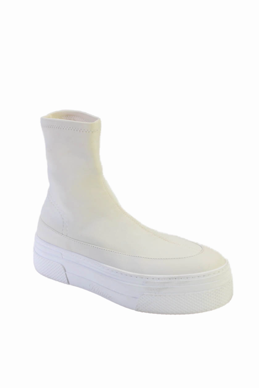 Khaite Women's Round Toe Pull-On Platform  High Top Sneakers Cream Athletic Shoes for Women discount