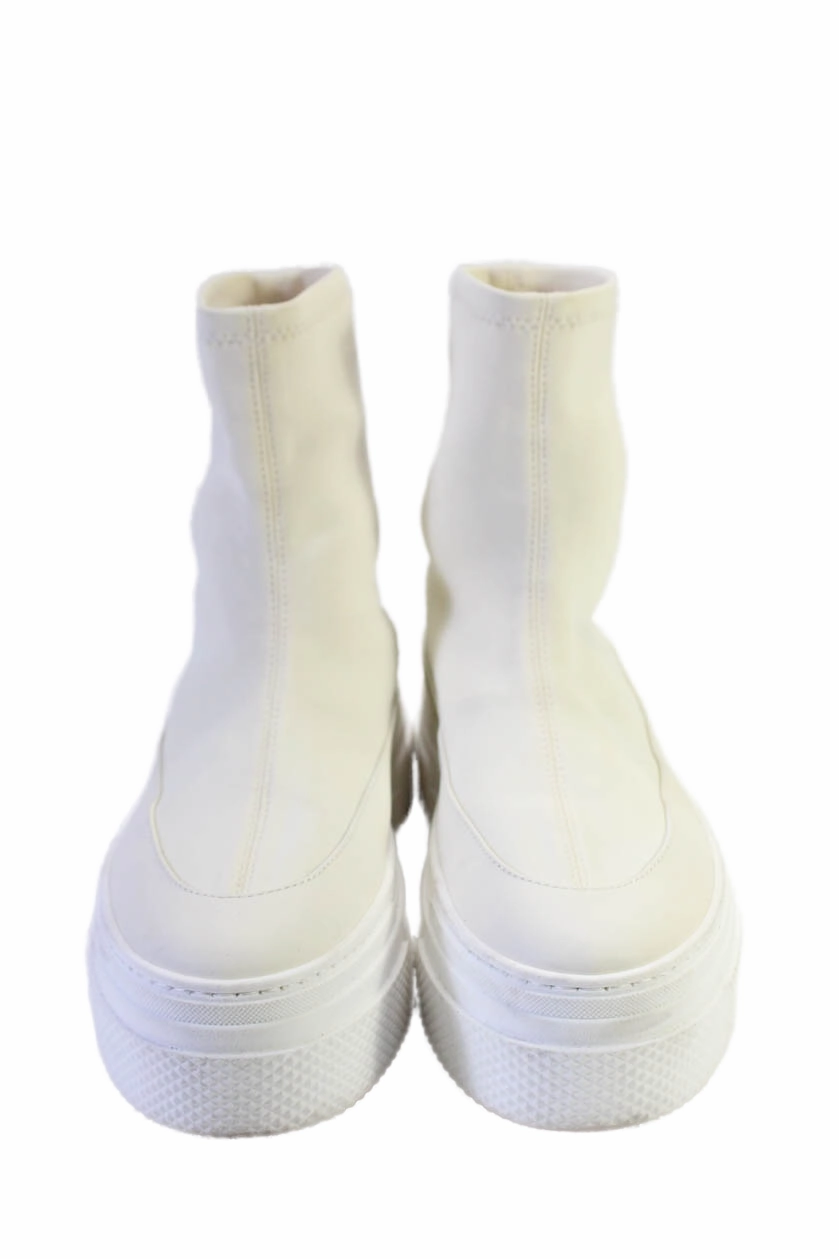 Khaite Women's Round Toe Pull-On Platform  High Top Sneakers Cream