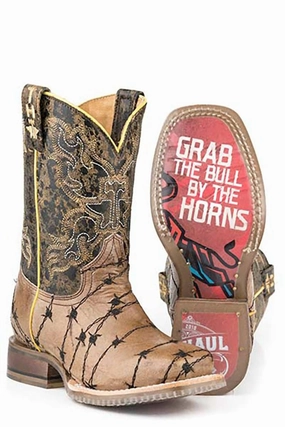 Kid's Bull Horn Sole Boot In Brown Boys Shoes cheap deals