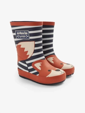 Kid's Stripe Fox Wellies Boot In Navy & Ecru Boys Boots online deals