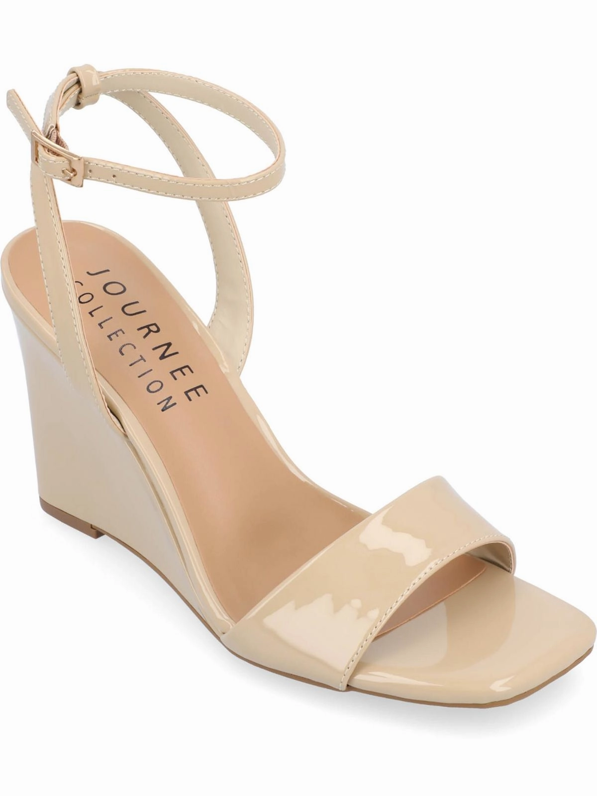 KONNA Womens Faux Leather Square Toe Wedge Sandals
