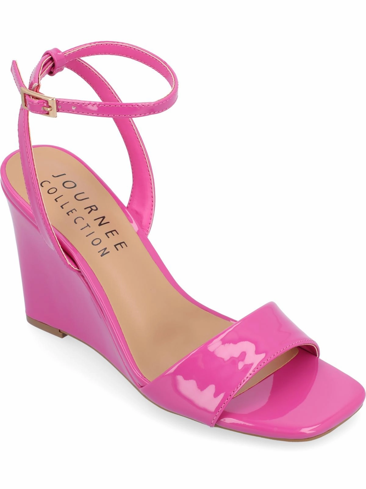 KONNA Womens Faux Leather Square Toe Wedge Sandals