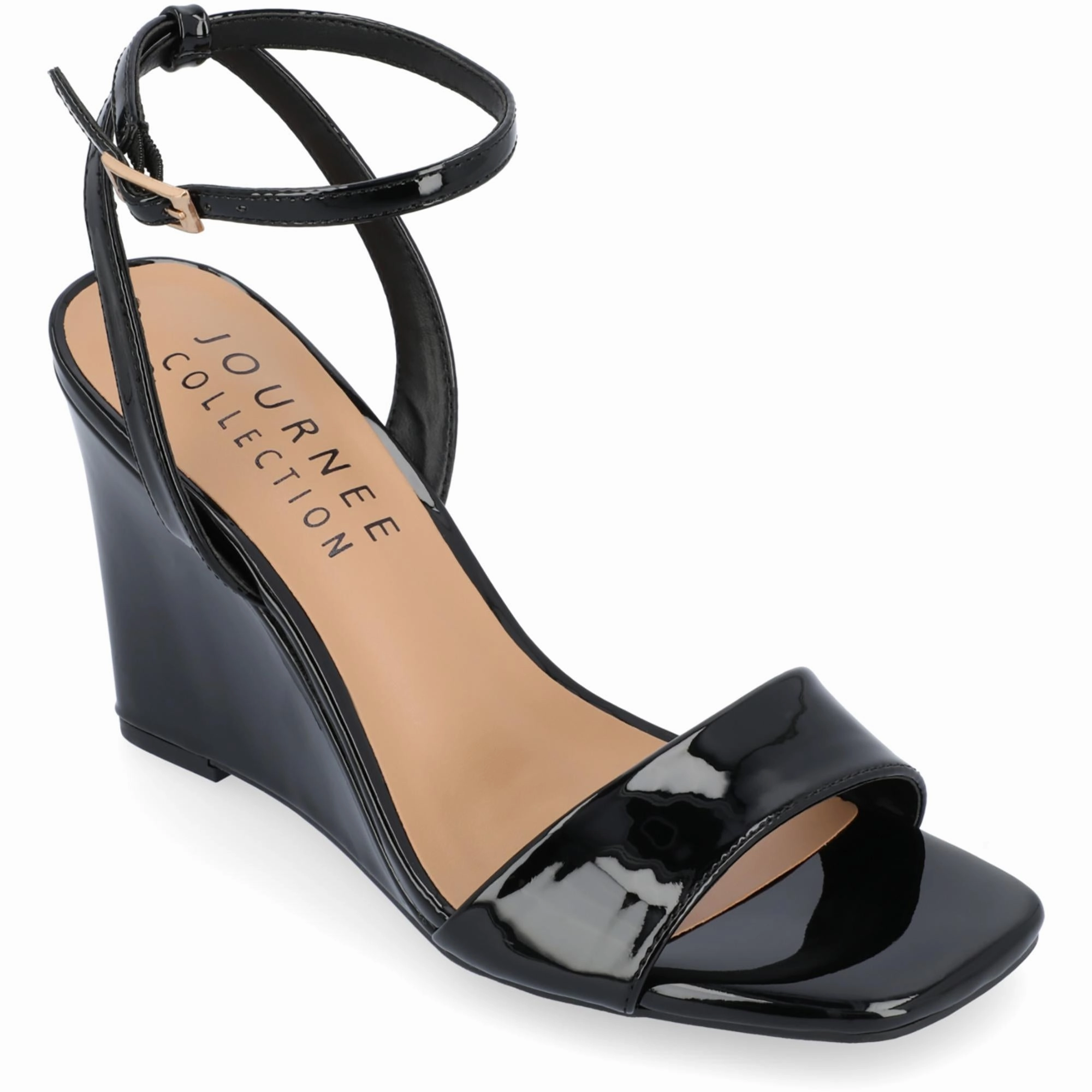 KONNA Womens Faux Leather Square Toe Wedge Sandals