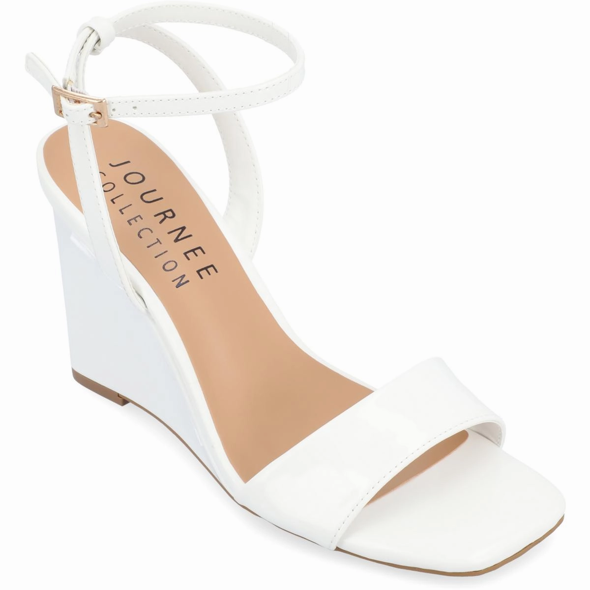 KONNA Womens Faux Leather Square Toe Wedge Sandals