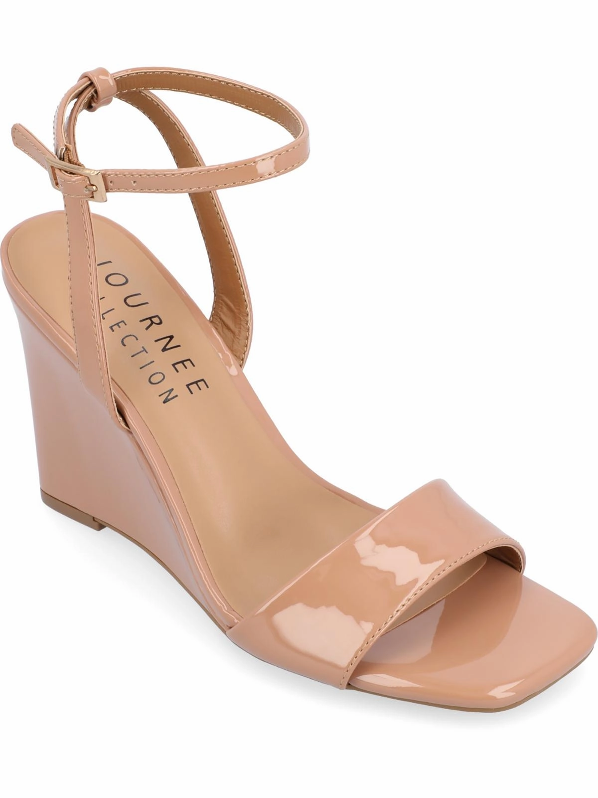 KONNA Womens Faux Leather Square Toe Wedge Sandals