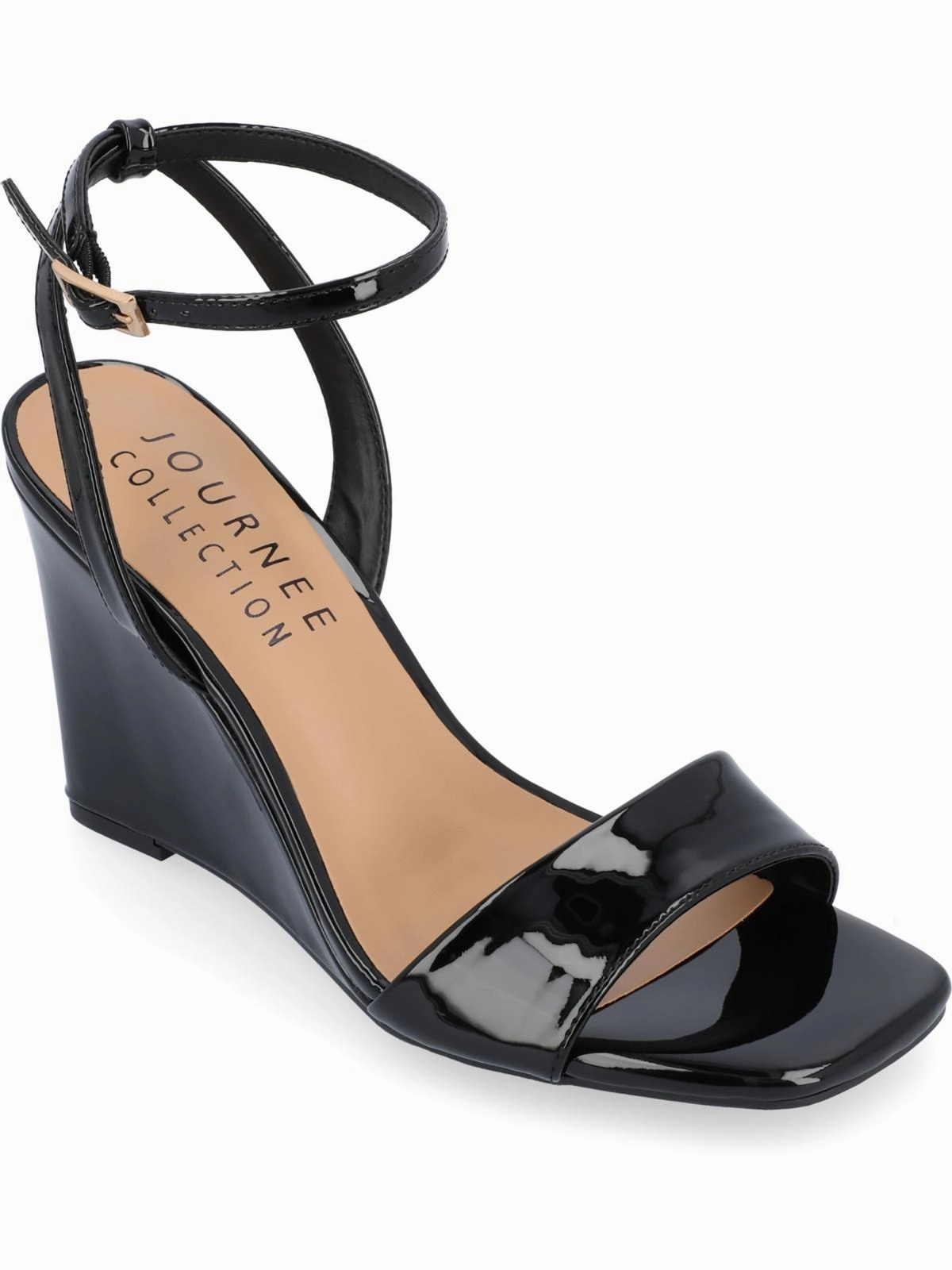 KONNA Womens Faux Leather Square Toe Wedge Sandals
