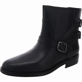 L-PRINA Womens Buckle Leather Ankle Boots Cheap Womens Boots for winter
