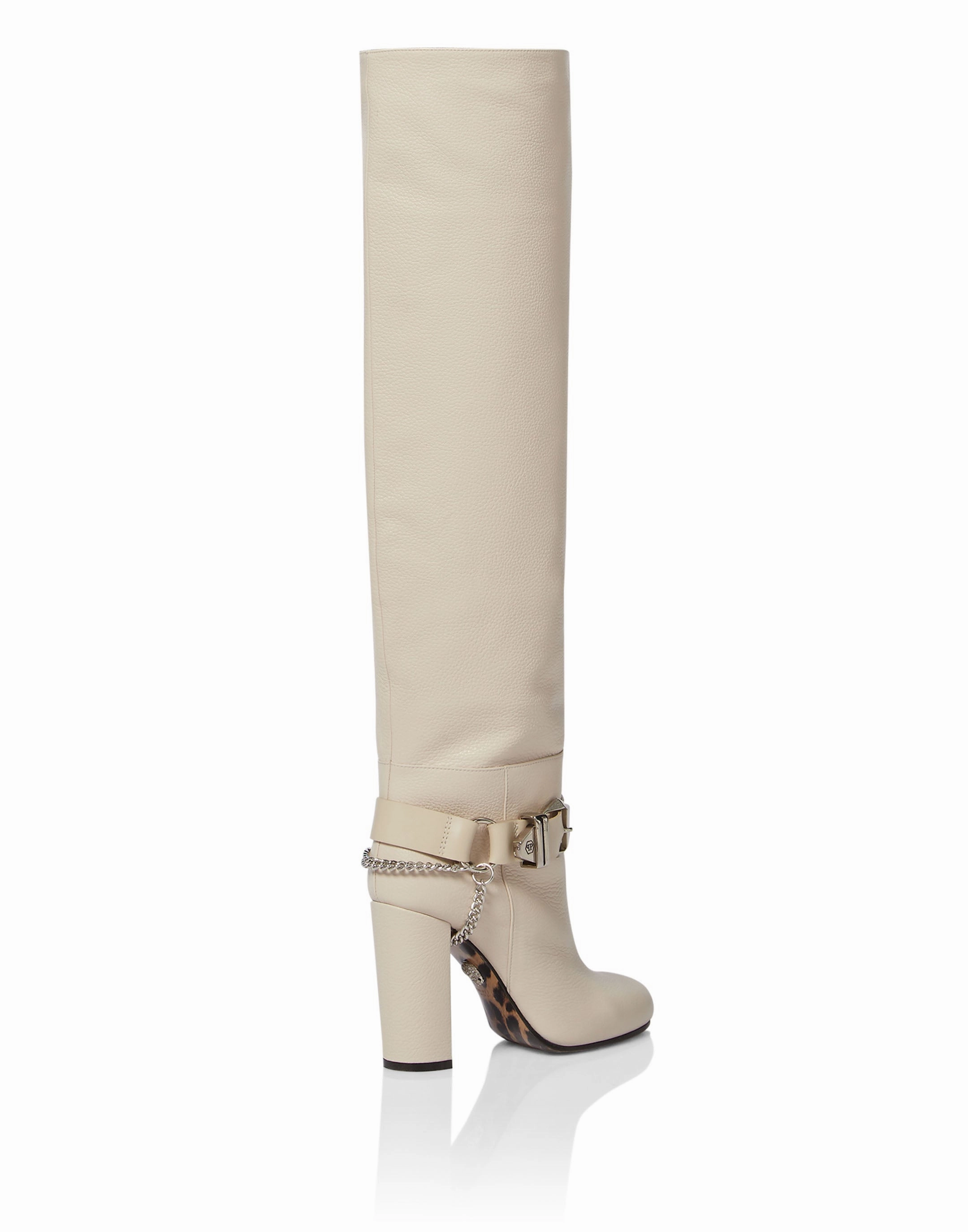 Leather Boots High Heels High Embossed Hexagon