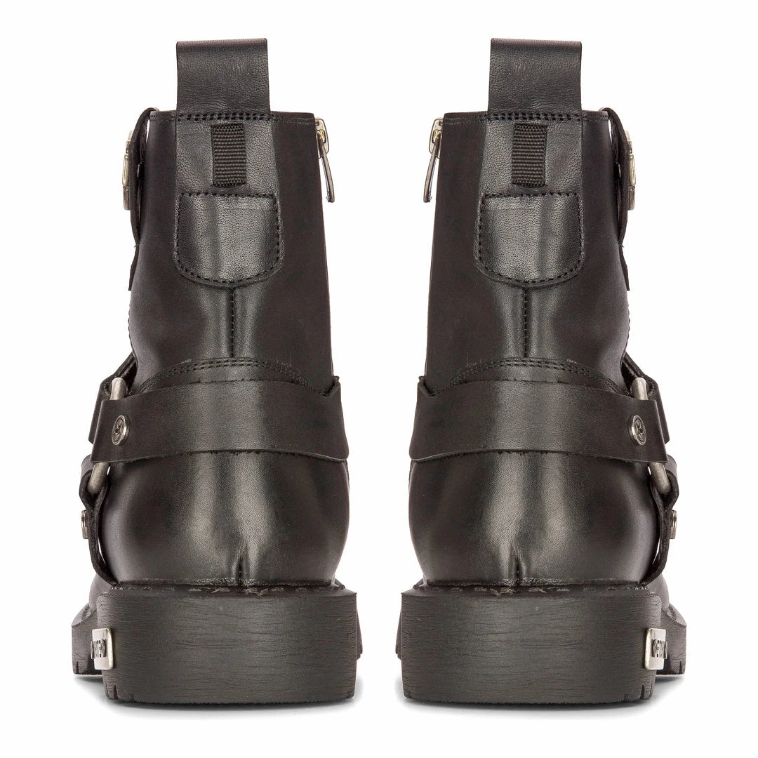 Leather Motorcycle Metal Toe Ankle Boots