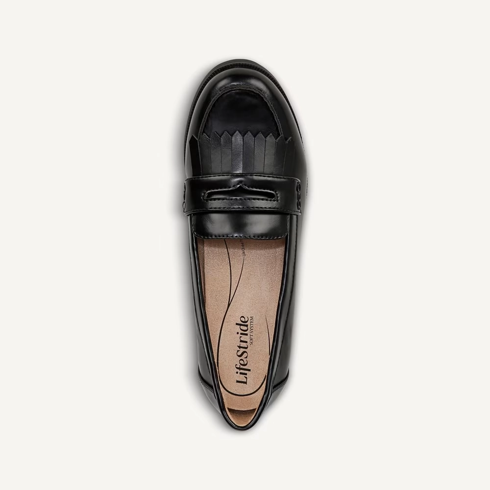 LifeStride Santana Loafers Women's 8 Black Leather Slip-On Casual Shoes ZPO2660