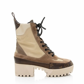 Louis Vuitton Monogram Canvas Suede Laureate Desert Platform Boots Comfortable Womens Boots low price