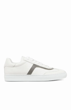 Low-Top Leather Sneakers With Textured Stripe Athletic Shoes for Women discount